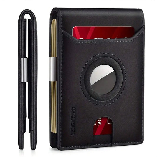 Airtag Wallet For Men, Minimalist Front Pocket With Aritag Holder, Genuine Leather Bifold Slim, RFID Blocking Up To 11cards -Air Tag Not Included by GJG Denim