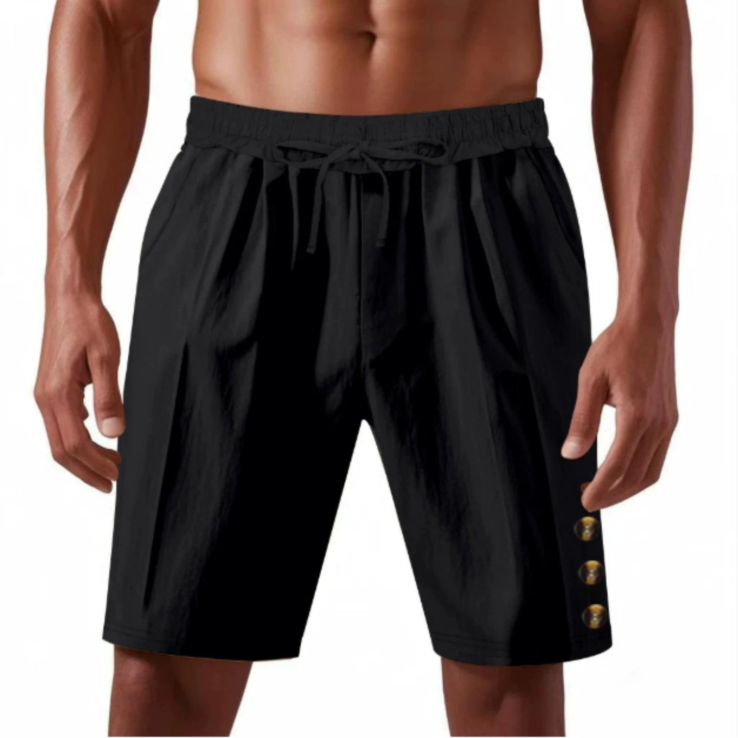 Men's Loose Linen Beach Casual Solid Color Shorts by GJG Denim