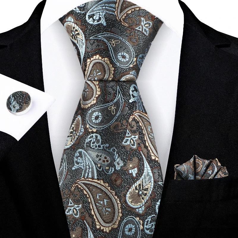 Jacquard-embroidered Cashew Flower Tie For Men by GJG Denim