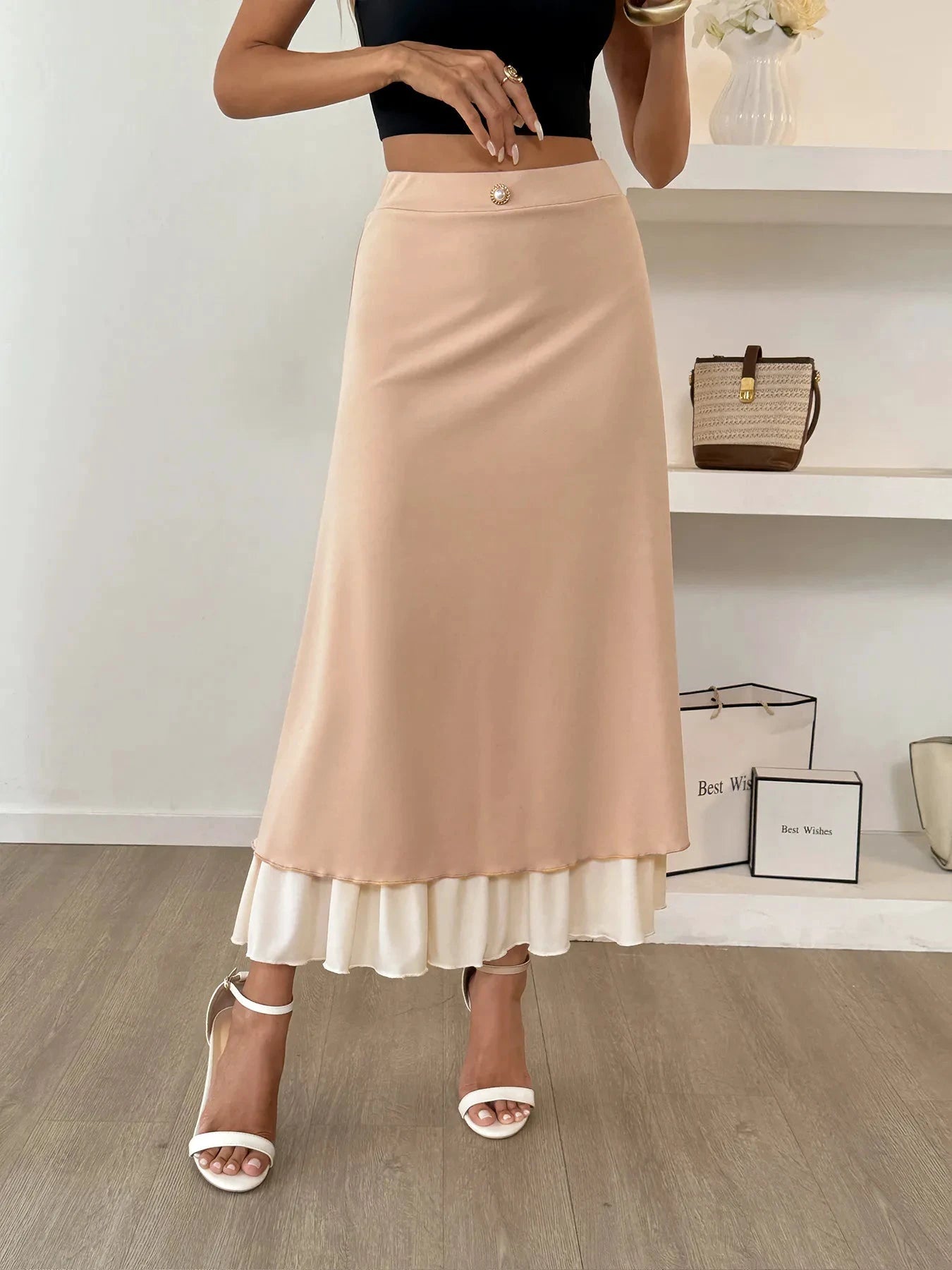 Layered Midi Skirt with Contrast Hem Detail by Lady Ros