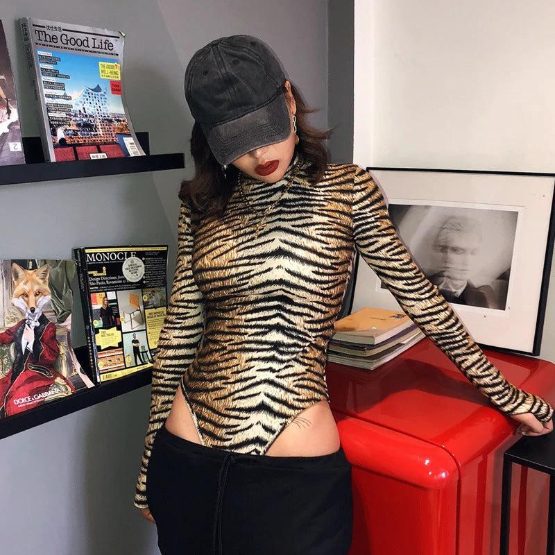 Tiger print sexy slim bodysuit by GJG Denim