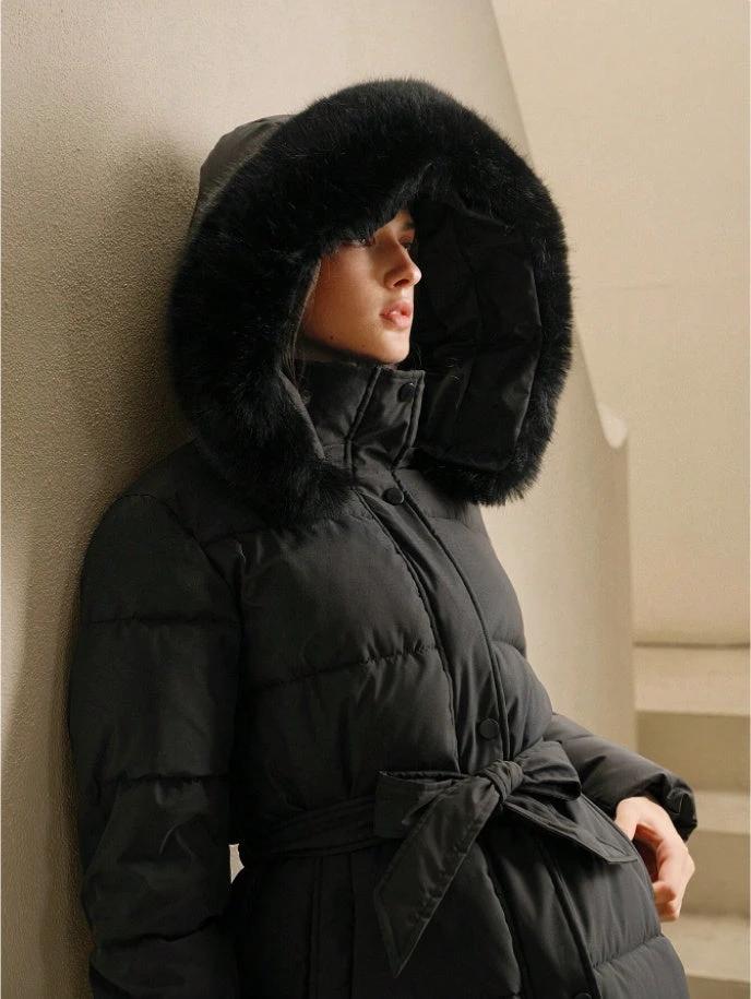 Anewsta Women's Solid Color Long Sleeve Zip Up Hooded Padded Coat With Faux Fur Trim by GJG Denim