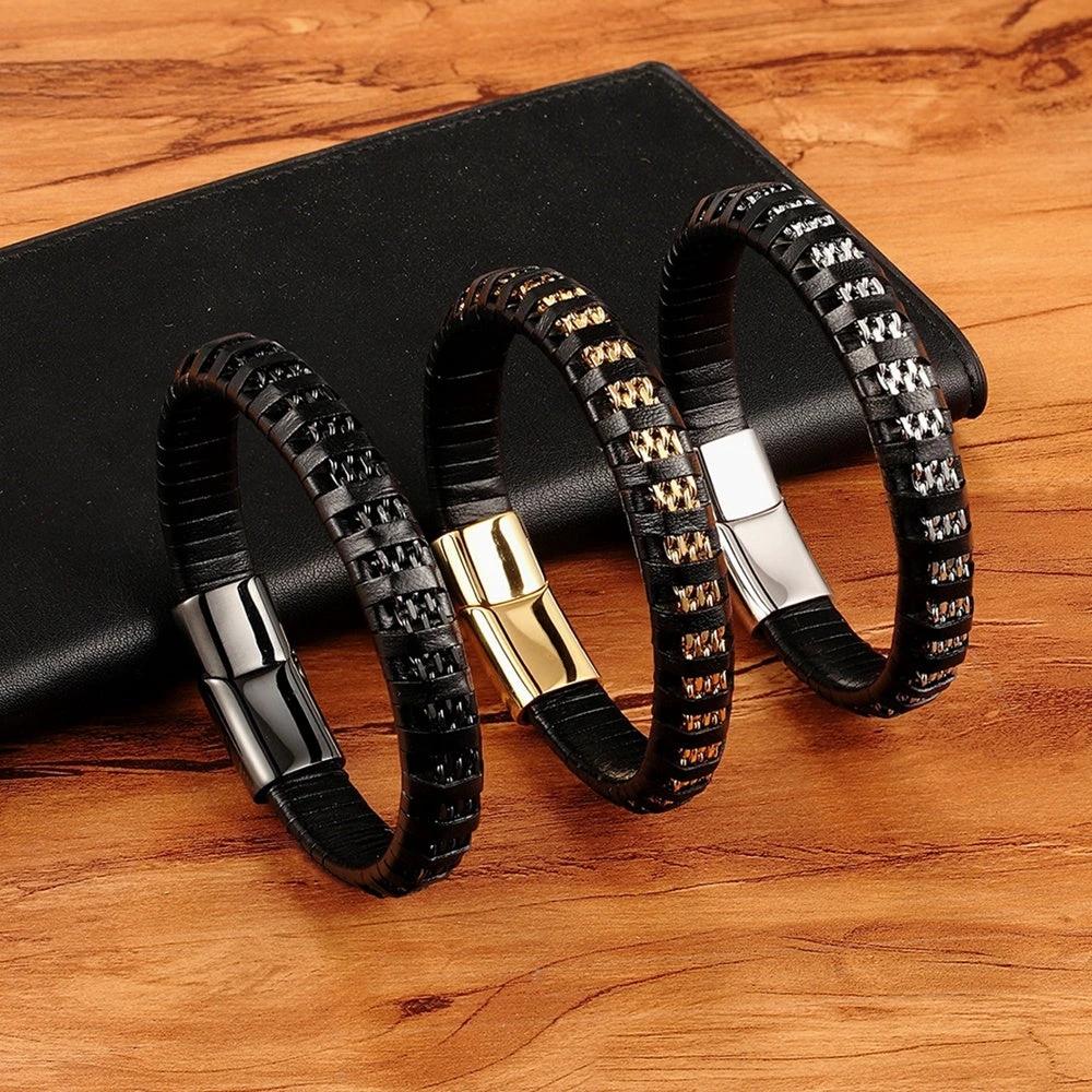 Men's Stainless Steel Multi-leather Rope Bracelets by GJG Denim