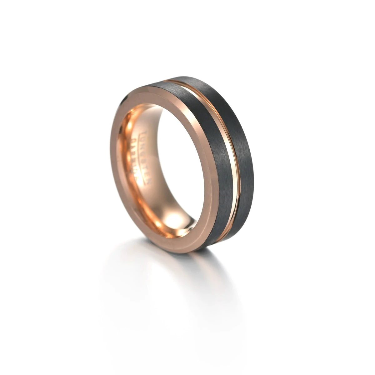 Men's Tungsten Steel Rose Gold Black Ring by GJG Denim