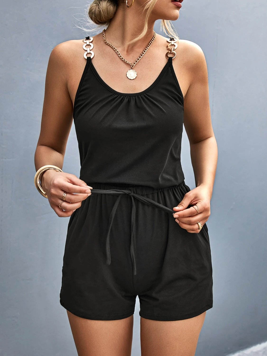 Scoop Neck Romper with Pockets by Lady Ros