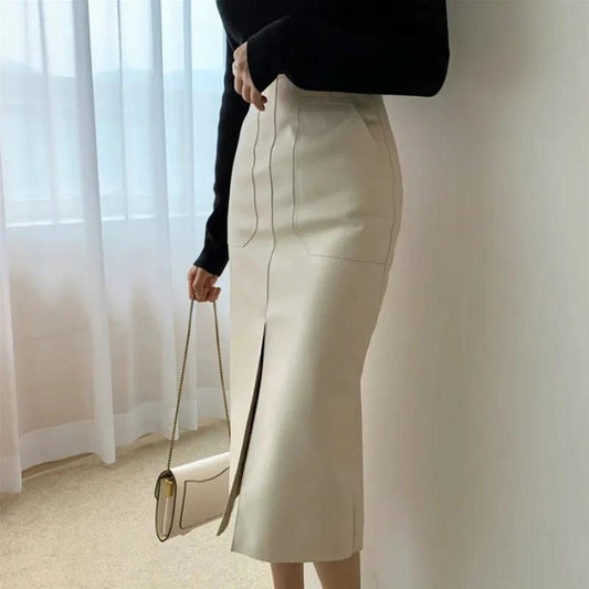 Temperament Deep Split Skirt by GJG Denim