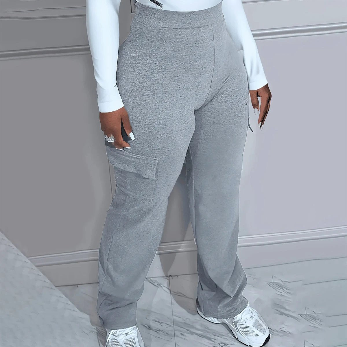 Plus Size Solid Color Simple cargo Knitted Women's Trousers by GJG Denim