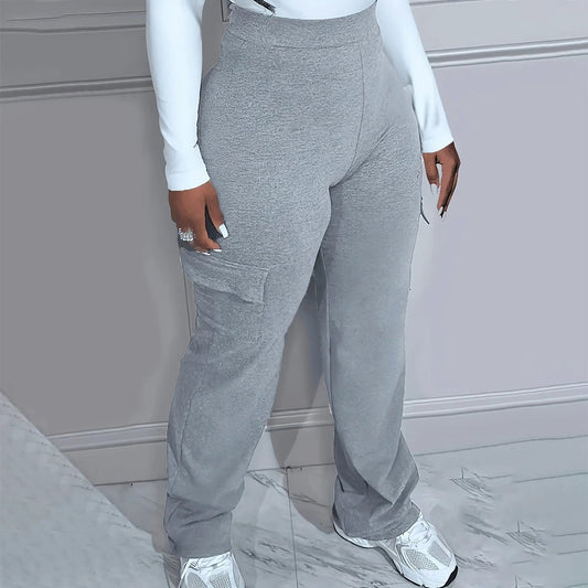 Plus Size Solid Color Simple cargo Knitted Women's Trousers by GJG Denim