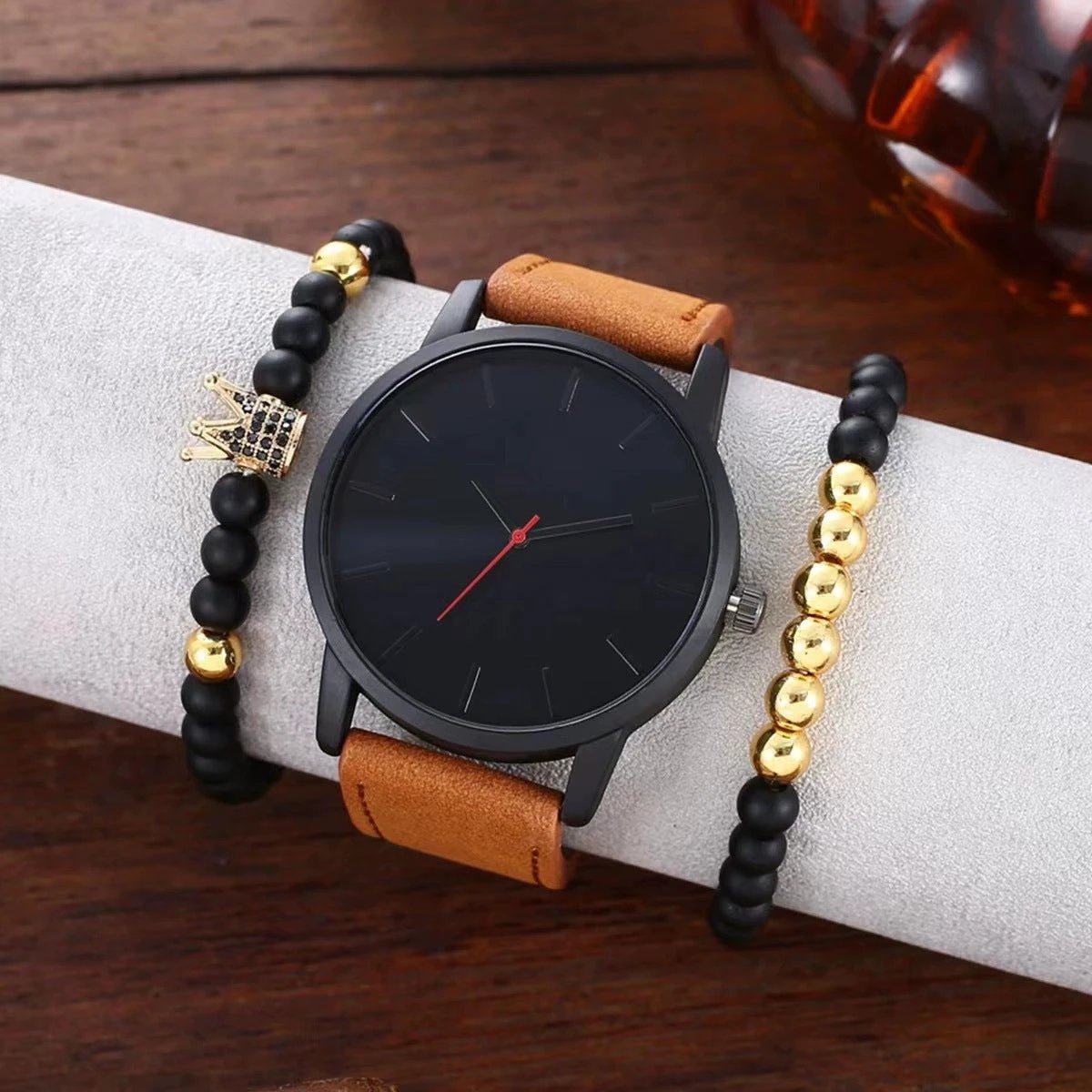Men's Large Dial Casual Simple Scale Frosted Band Quartz Crown Bracelet/Watch by GJG Denim