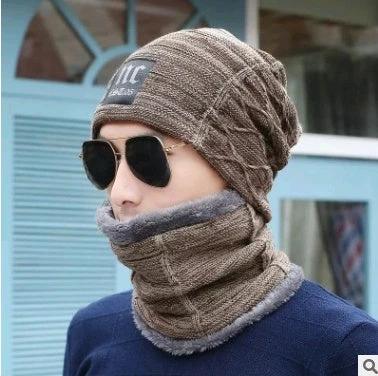 Men's Knitted Beanie and Neck Warmer Set by GJG Denim