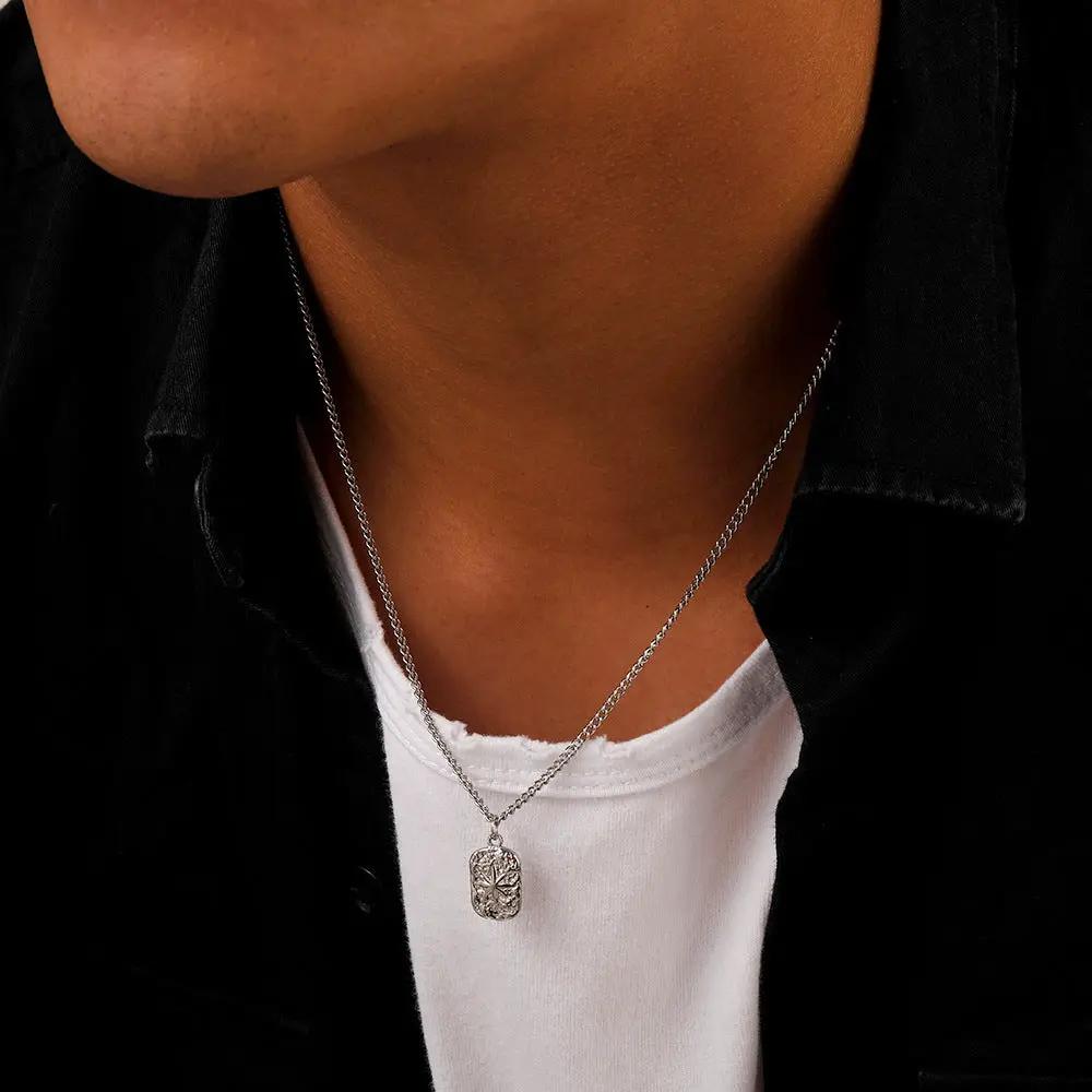 Men's Square Plate Pendant Necklace by GJG Denim
