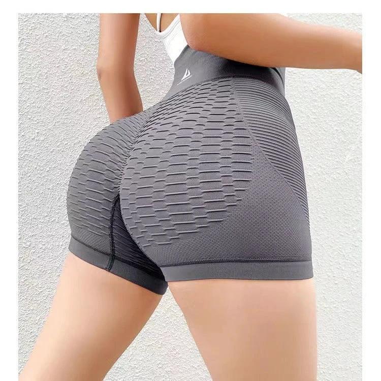Grid Design Shorts Gym Yoga High Waist Fitness Sports Pants Women by GJG Denim