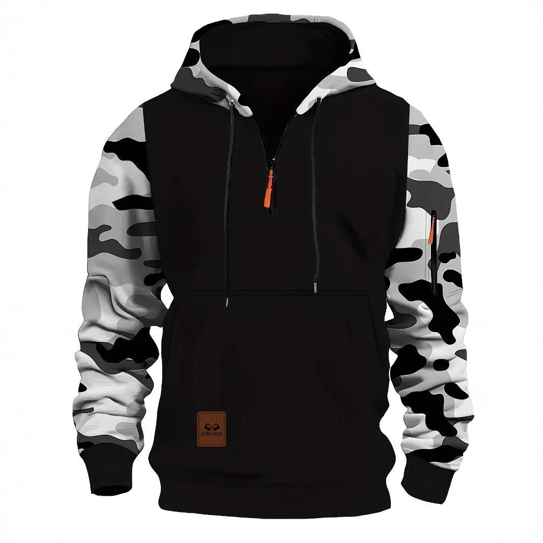 Men's Hooded Camouflage Zipper Sweater by GJG Denim