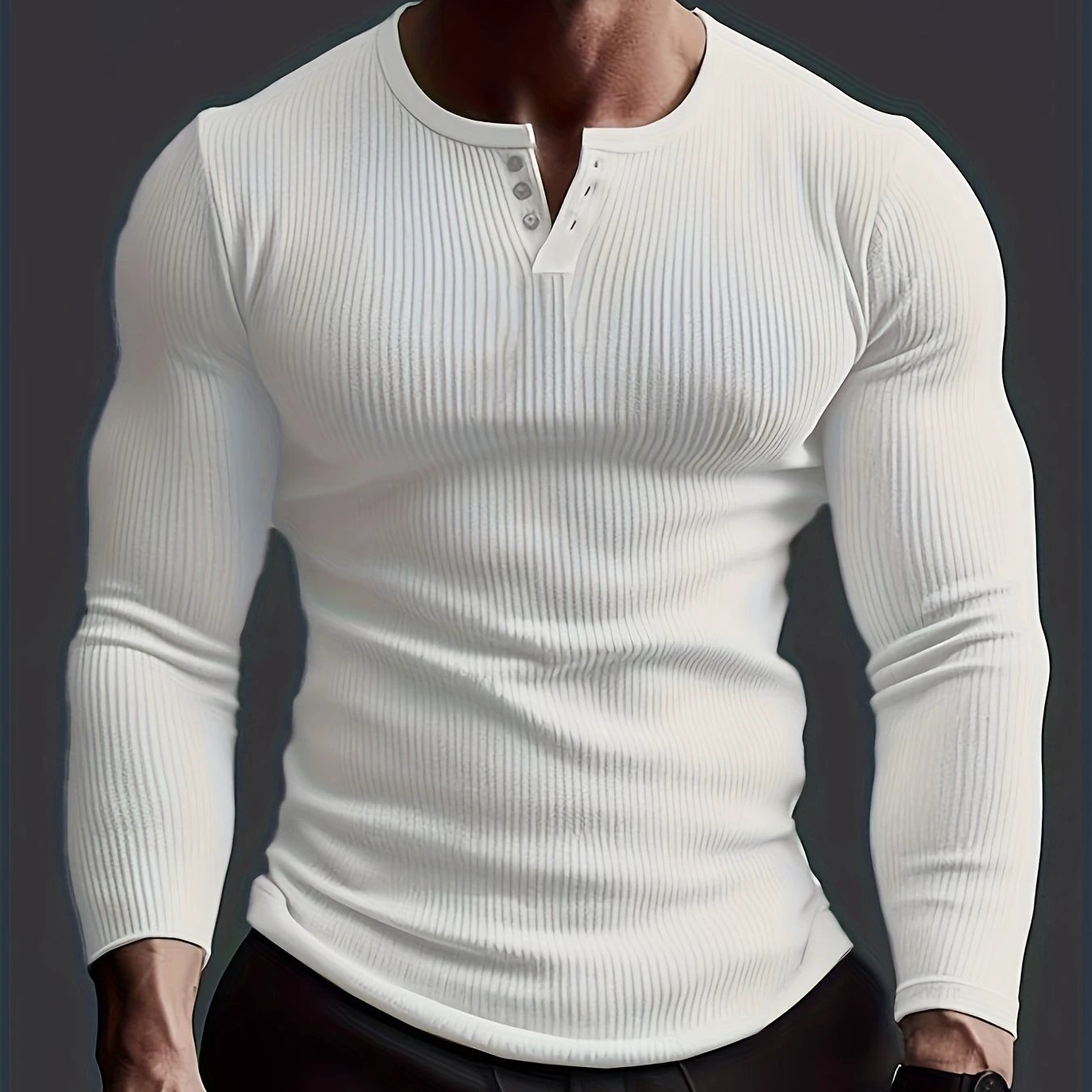Men's Solid Crew Neck Long Sleeve Active T-shirt by GJG Denim