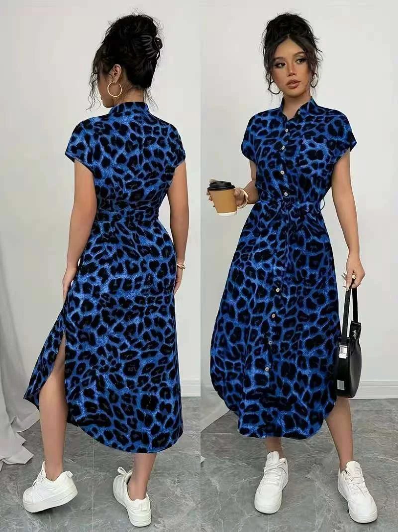 Leopard Print Front Button Shirt Belt Bow Shirt For Women by GJG Denim