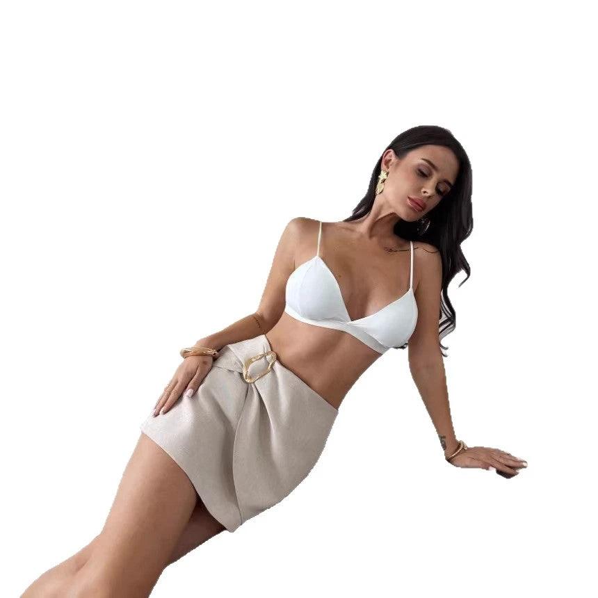 Versatile Metal-embellished Wide-leg Shorts That Double As A Skirt by GJG Denim
