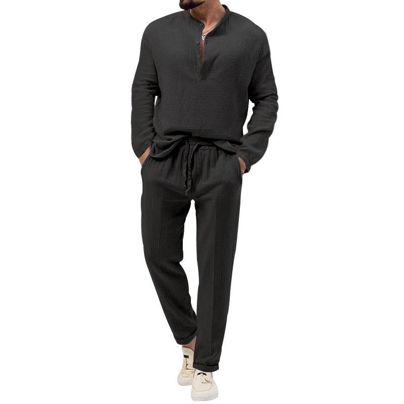 Solid Color Casual T-shirt Long Sleeve Shirt Pants Suit by GJG Denim