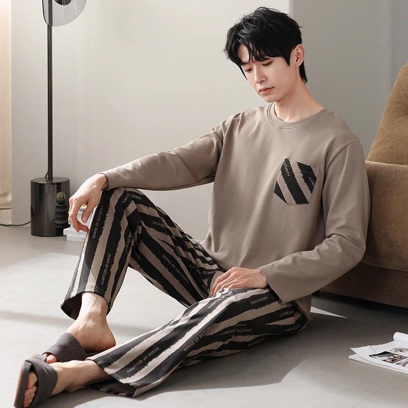 Men's Cotton Long Sleeve Casual Pajamas by GJG Denim