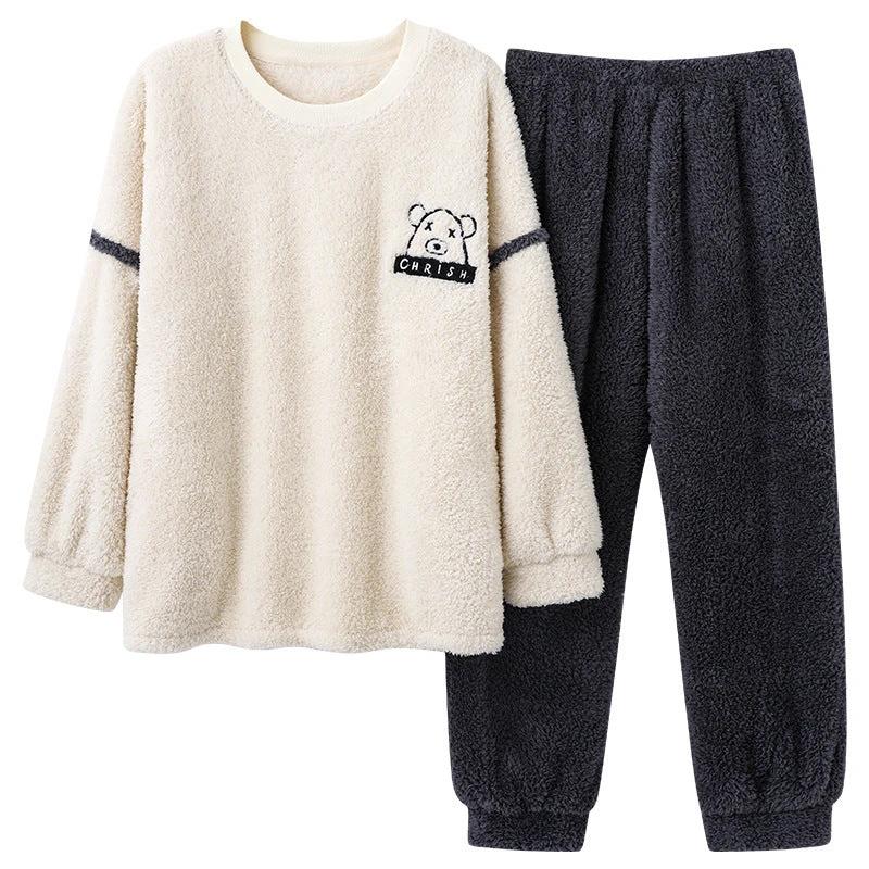 Men's Thick Thermal Pullover Round Neck Flannel Pajamas by GJG Denim