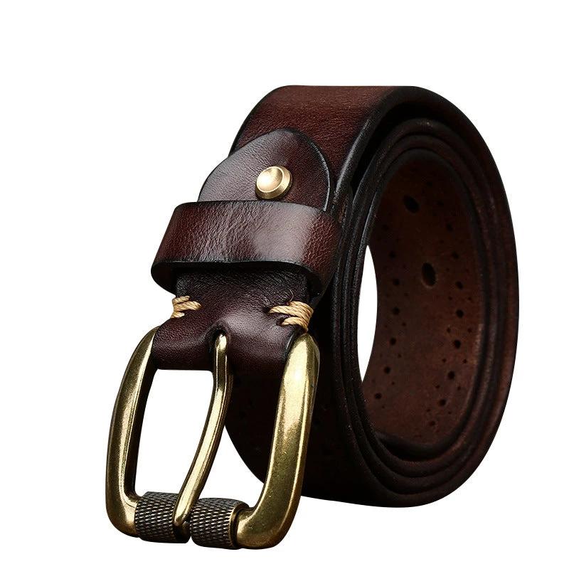 Hollowed-out First-layer Cowhide Pin-buckle Belt For Men by GJG Denim
