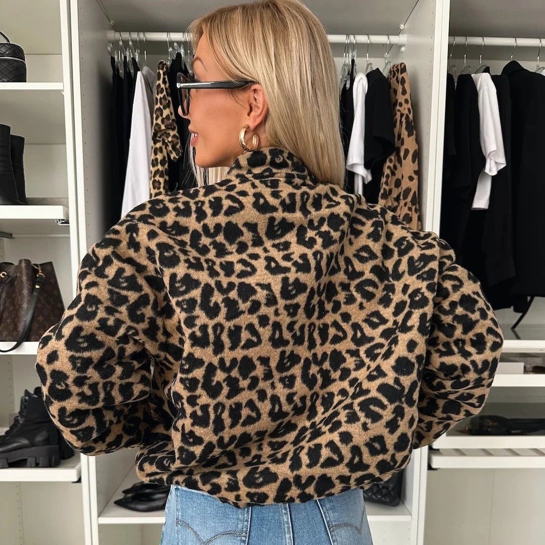 Spring And Autumn Vintage Leopard Print Jacket Coat For Women by GJG Denim