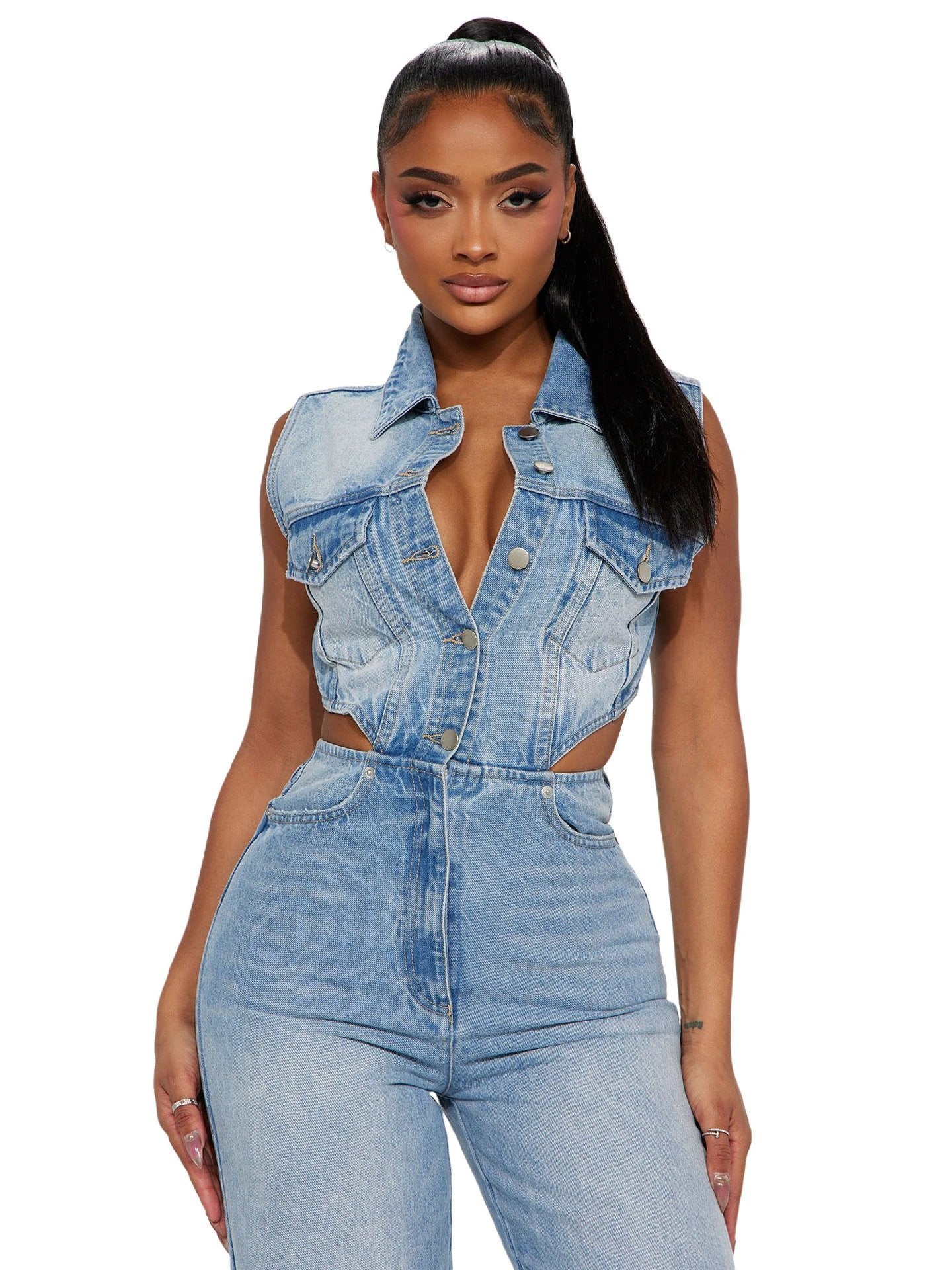 Denim Straight Leg Jumpsuit by GJG Denim