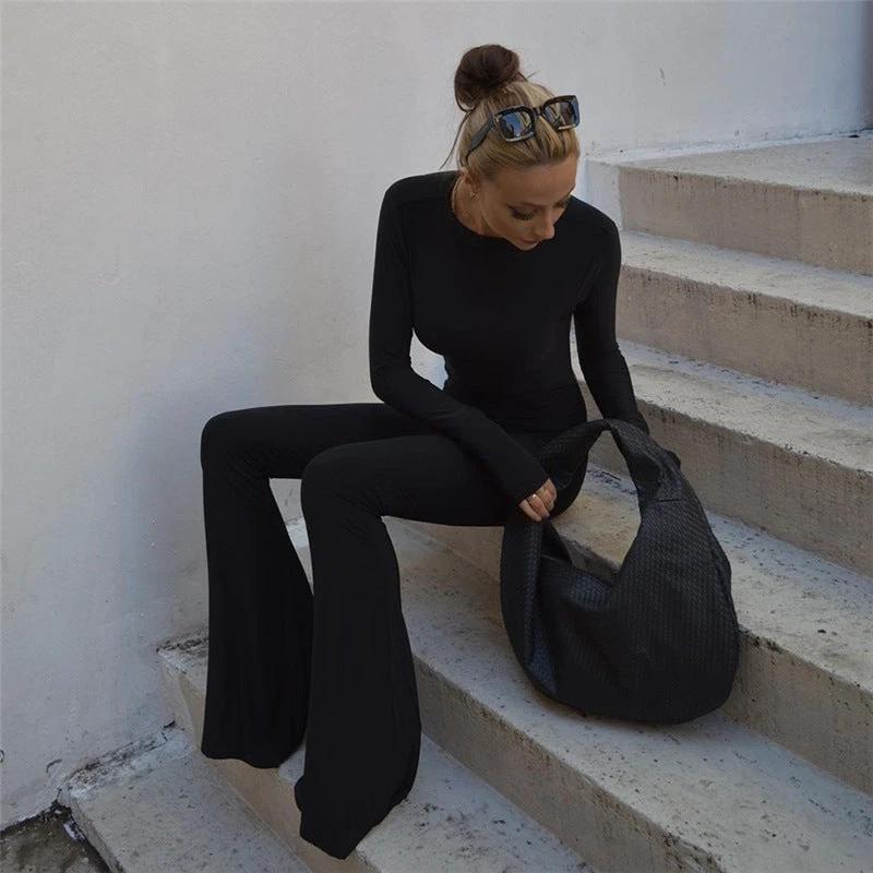 Round Neck Long Sleeve Back Pull Up Jumpsuit by GJG Denim