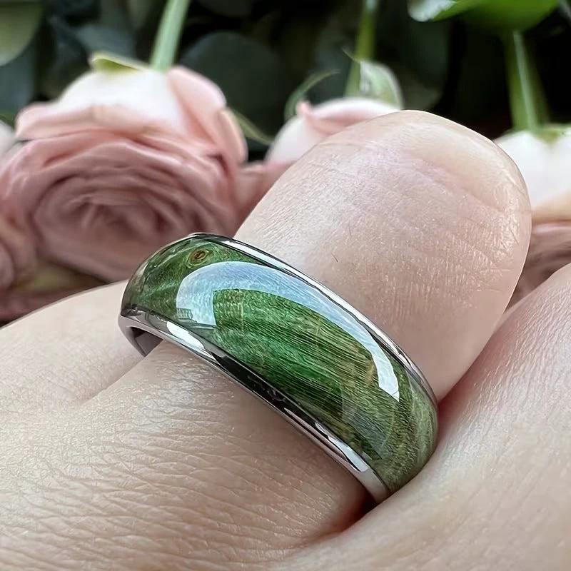 Elegant Green Wood-Grain Men's Ring by GJG Denim