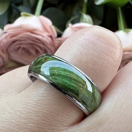 Elegant Green Wood-Grain Men's Ring by GJG Denim