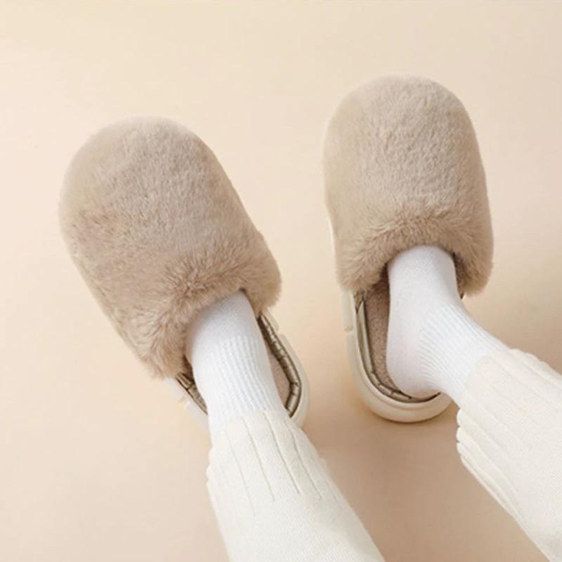 Fuzzy House Slippers Winter Warm Plush Faux Rabbit Fur Bedroom Shoes by GJG Denim