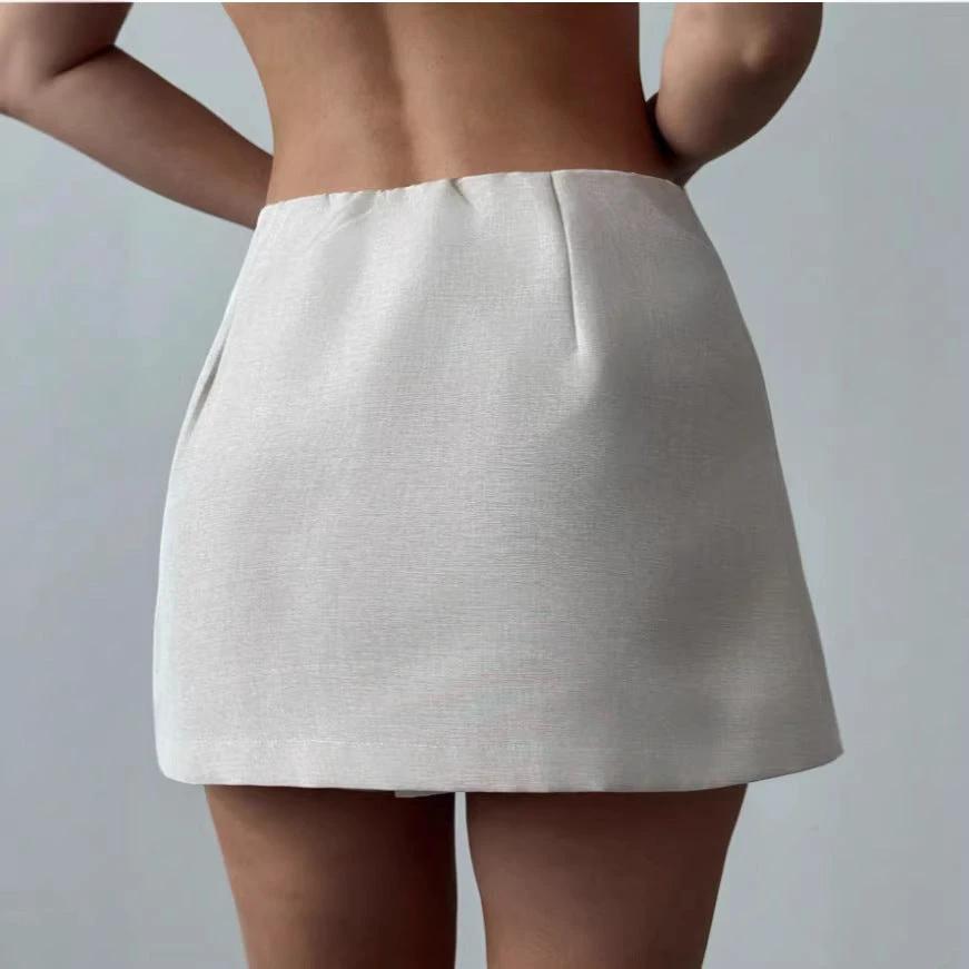 Versatile Metal-embellished Wide-leg Shorts That Double As A Skirt by GJG Denim