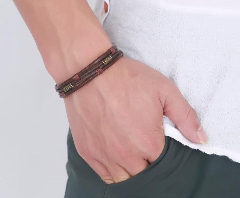 Retro Men's Braided Leather Bracelet by GJG Denim