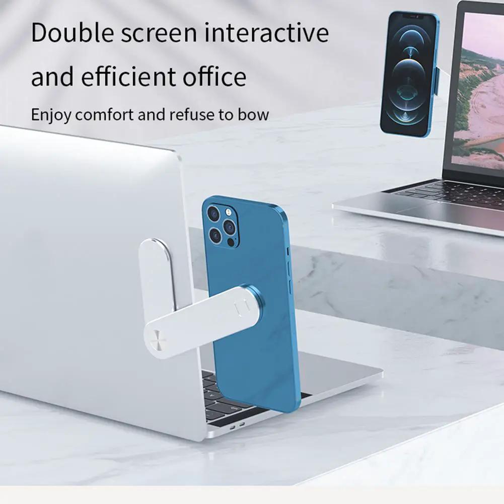 Laptop Phone Holder, Adjustable Laptop Side Mount Clip, Magnetic Laptop Monitor Mount, Computer Laptop Cellphone Stand Foldable Aluminum Expansion Bracket Tablet Clip For Dual Screen by GJG Denim
