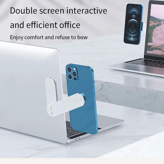 Laptop Phone Holder, Adjustable Laptop Side Mount Clip, Magnetic Laptop Monitor Mount, Computer Laptop Cellphone Stand Foldable Aluminum Expansion Bracket Tablet Clip For Dual Screen by GJG Denim