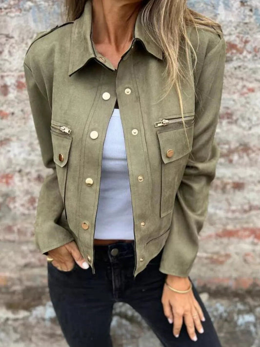 Full Size Snap Down Long Sleeve Jacket Plus Size by Lady Ros