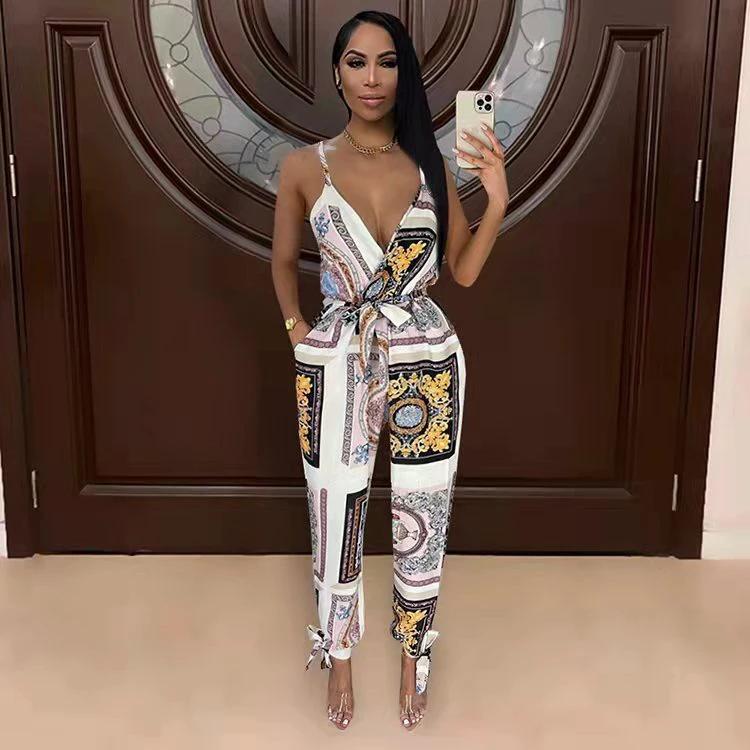 Women's Fashion Street Print Suspender Bodysuit by GJG Denim