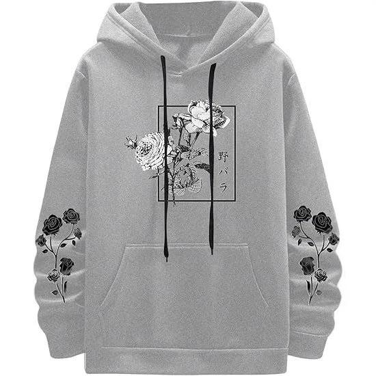 Men's Rose Print Casual Hooded Sweater by GJG Denim