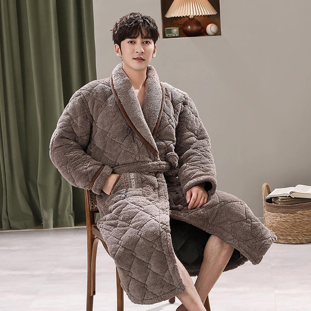 Winter Men's Bathrobe Terry Bathrobe 3 Layer Flannel by GJG Denim