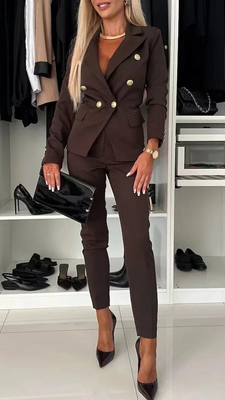 New All-matching Casual Suit Lapel Button-down Jacket And Slim-fit Trousers For Women's Office Business Set Clothing by GJG Denim