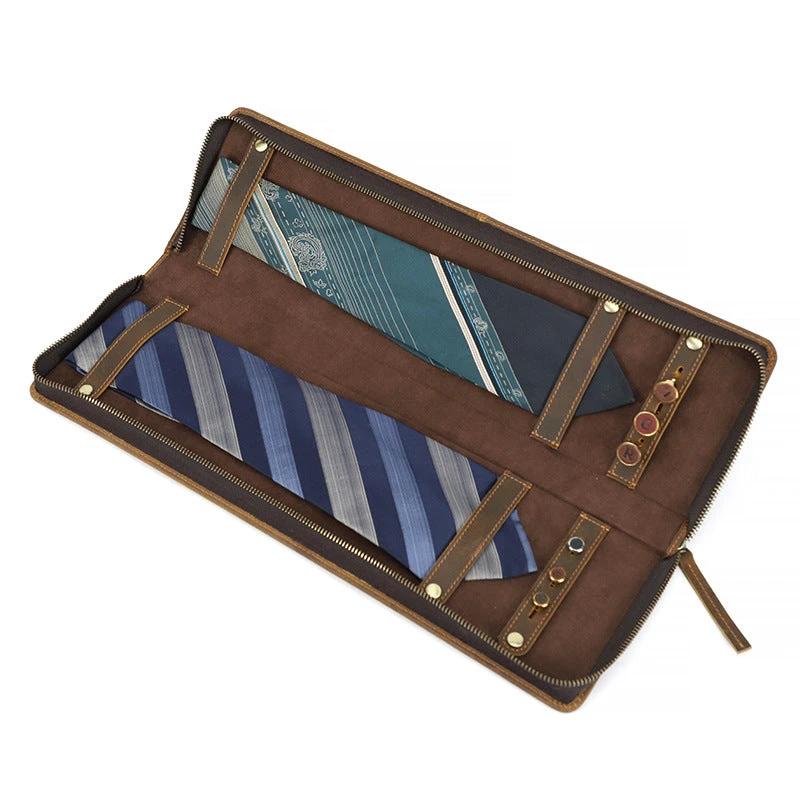 Vintage Crazy Horse Leather Men's Tie Storage Box by GJG Denim