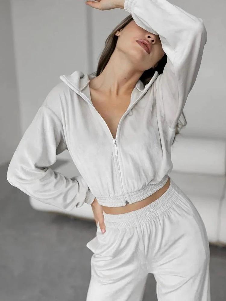 Women's Long-sleeved Lapel Zipper Cardigan Sweater by GJG Denim