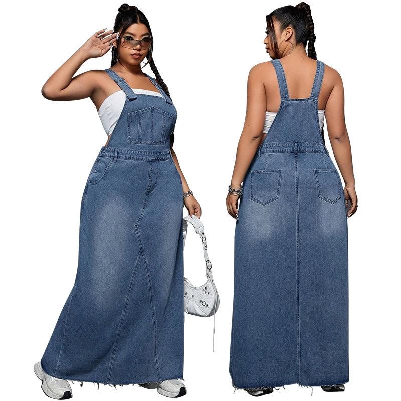 Women's Cool Denim Suspender Skirt by GJG Denim
