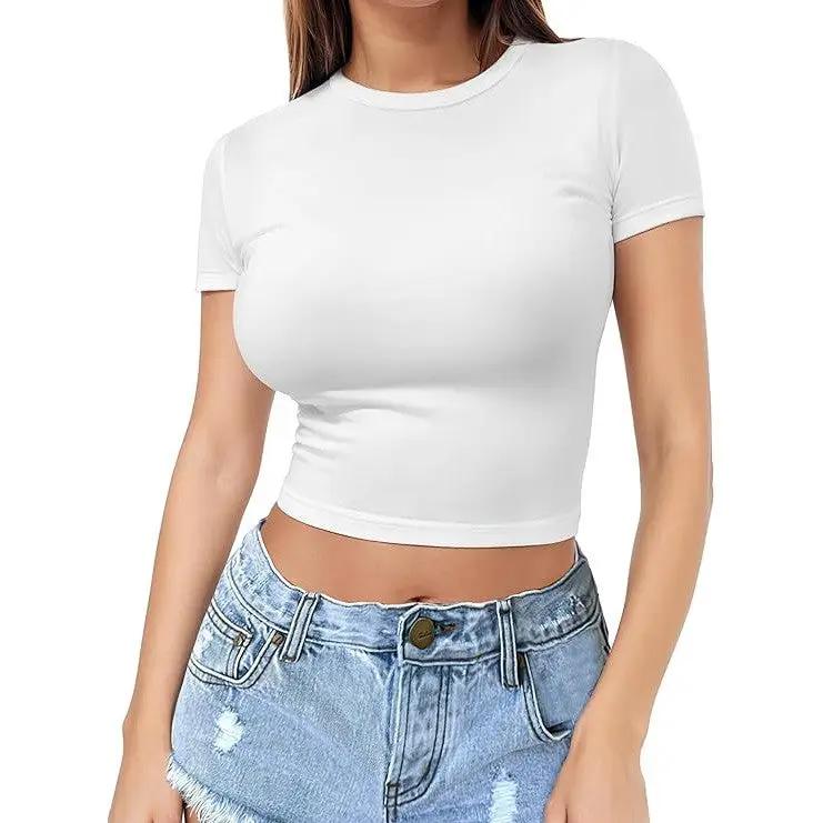 Womens Midriff-baring T-Shirt, Sassy Summer Pullover Top by GJG Denim