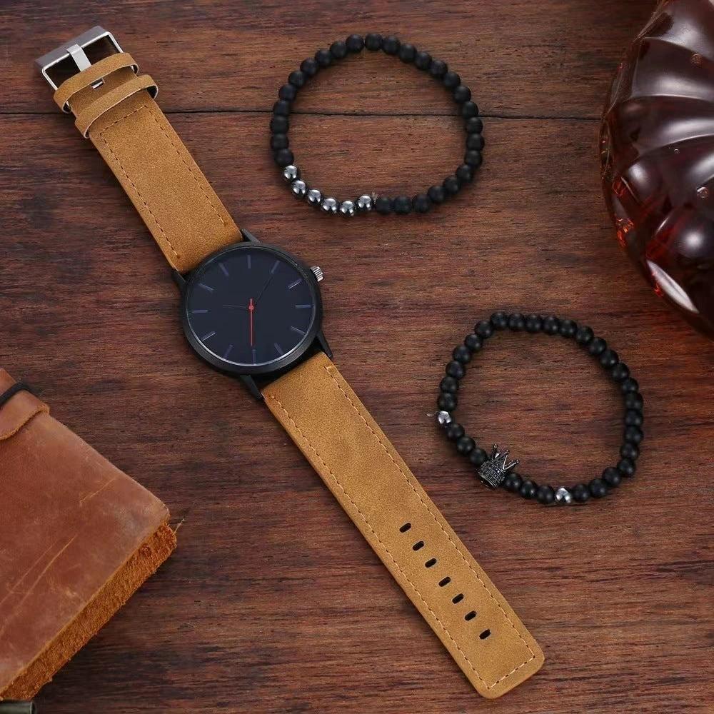 Men's Large Dial Casual Simple Scale Frosted Band Quartz Crown Bracelet/Watch by GJG Denim