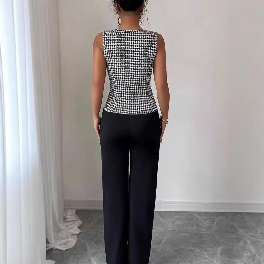 Slim-fit Vest And Solid-color Trousers Casual Suit by GJG Denim