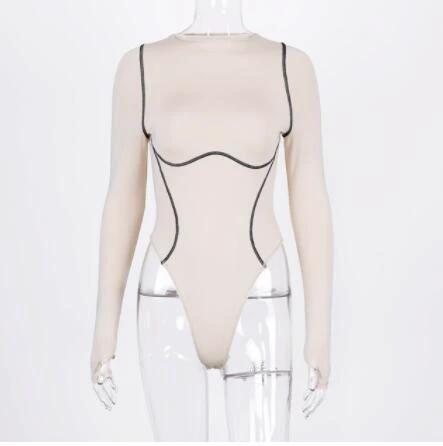 Long sleeve exposed seams bodysuit by GJG Denim