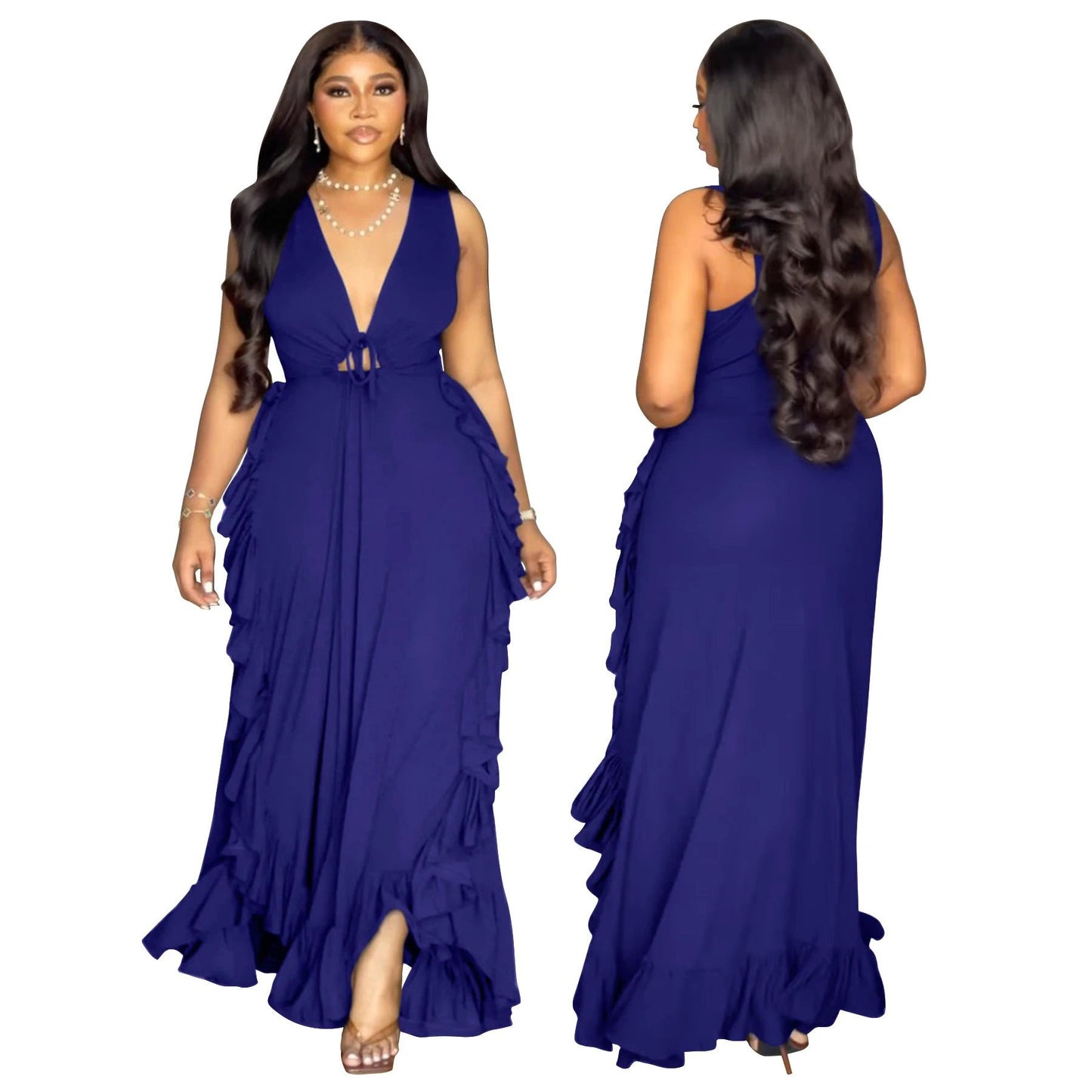 Ruffled High Waist Crop-top Spaghetti-strap Plus Size Dress by GJG Denim