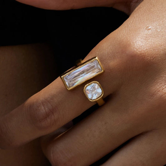 Uworld Minimalist Classic 18K Gold-Colored Stainless Steel SquareRound Zircon Rings Trendy Waterproof Womens Everyday Jewelry by GJG Denim