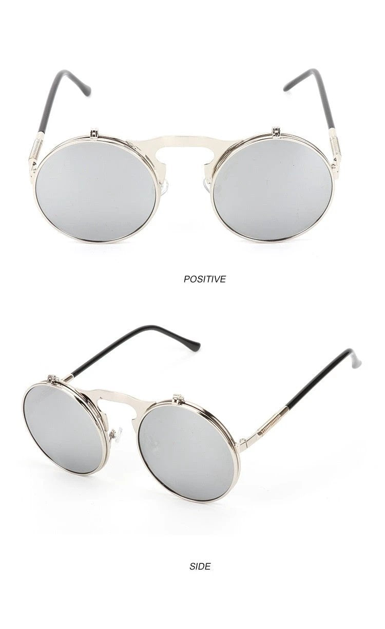 Vintage Round Steampunk Sunglasses Flip-Up UV Protection Metal Frame For Men by GJG Denim