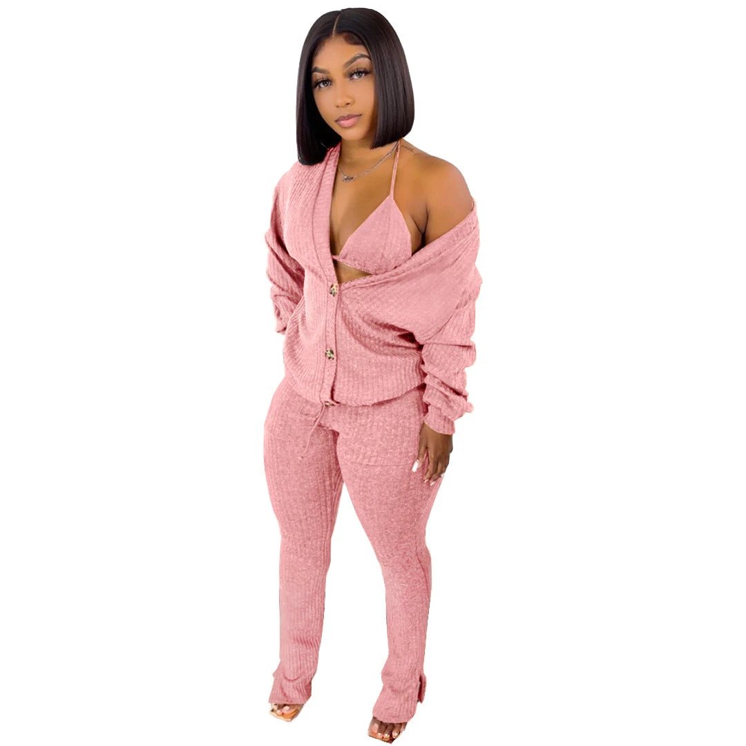 Sweater Coat Underwear Pocket 3-piece Set Suit by GJG Denim